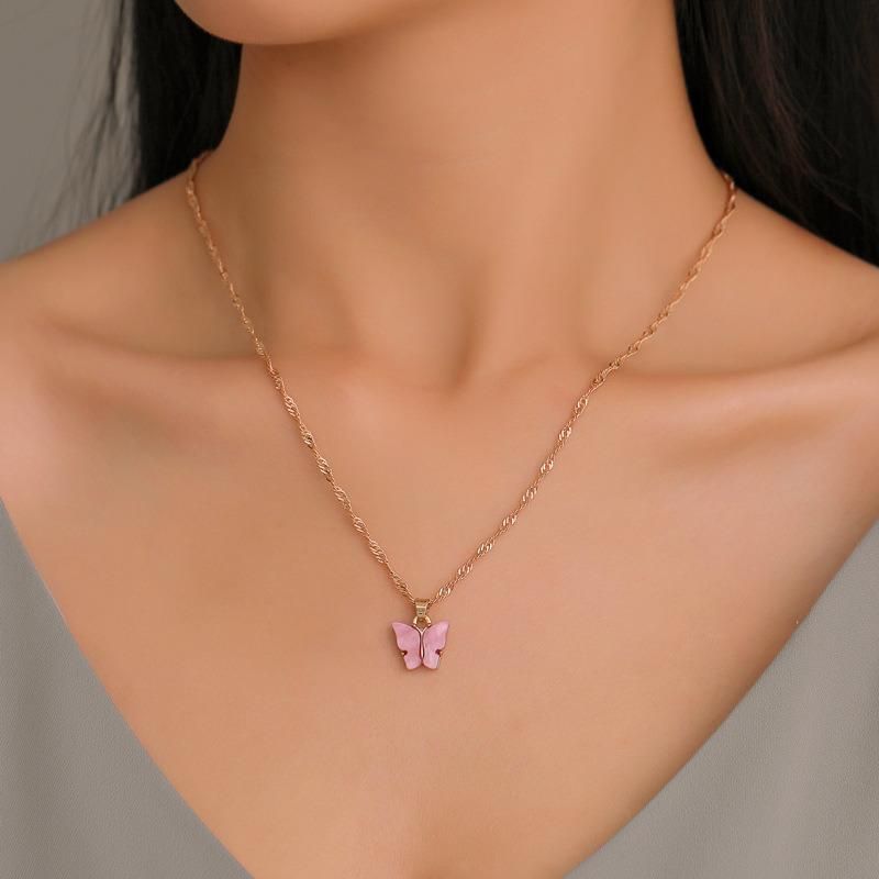 Korean Acrylic Women Versatile Collarbone Chain Personality Hipster Choker Color Butterfly Necklace Girl Gift Party Accessories