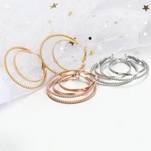 Fashion Gold Plated Double Round Rope Circle Stainless Steel Women Hoop Earrings for Women