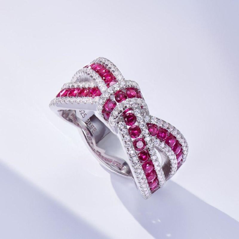 925 Sterling Silver Round Cut Ruby Diamond Engagement Wedding Ring Wholesale