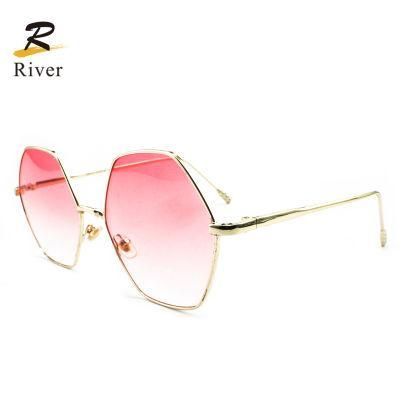 Hexagon Custom Logo Stock Light Metal Frame Women Sunglasses