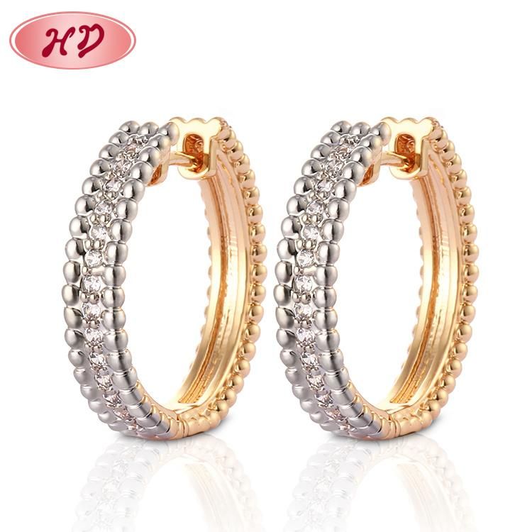 Fashion Jewelry Silver 18K Gold Plated Alloy Stud Drop Hoop Huggie CZ Earrings with Crystal for Women