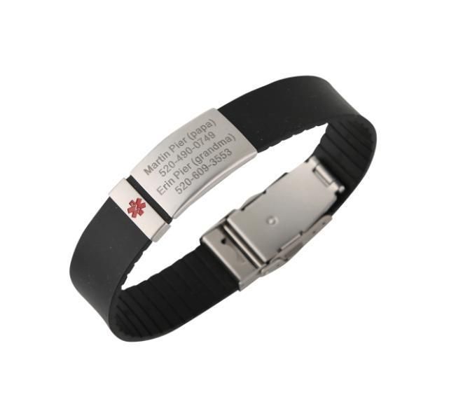 Laser Engraved Adjustable Medical Alert Silicone Bangle Wristband Bracelet for Men Women