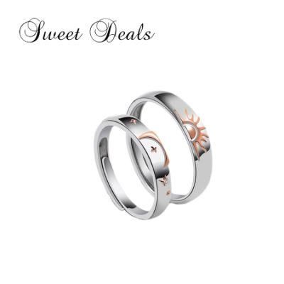 Fashion Sun Moon Star Couple Finger Fashion Diamond Open Ring