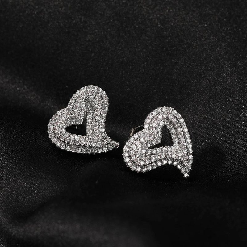 Zircon Hollow-out Love Earrings Hip Hop Fashion Jewelry