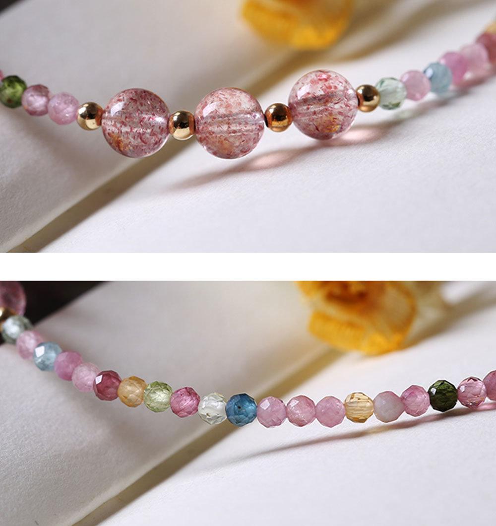 925 Silver Jewelry Natural Rainbow Tourmaline & Crystal Beads Bracelet