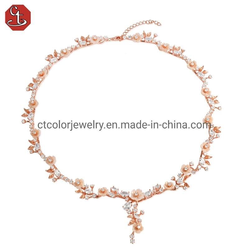 Hotsale fashion jewelry 925 silver with 5A zircon natural shell flower Necklace