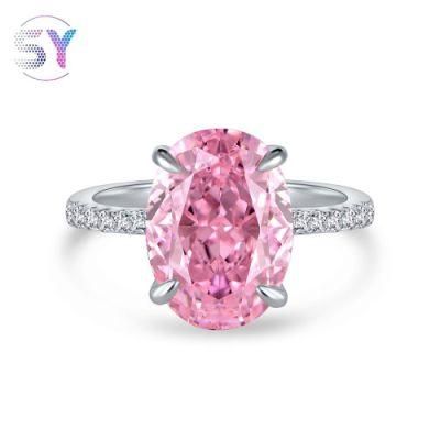 Designer Wholesale Jewelry 9mm*13mm Radiant Cut Oval Pink 5A Zirconia Elegant Engagement 925 Sterling Silver Rings