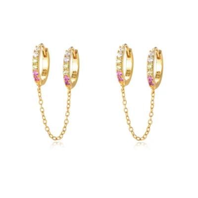 European and American Fashion Jewellery Elegant Multicolor Chain Huggie Hoop Clip on Earrings