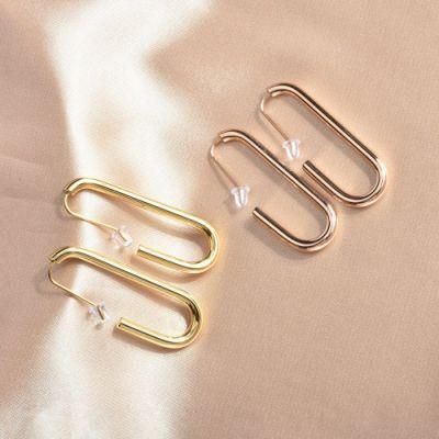 Ins Style Titanium Steel Geometric Oval Safety Pin Earring Stainless Steel Gold Plated Paper Clip Earrings Ear Hook for Women