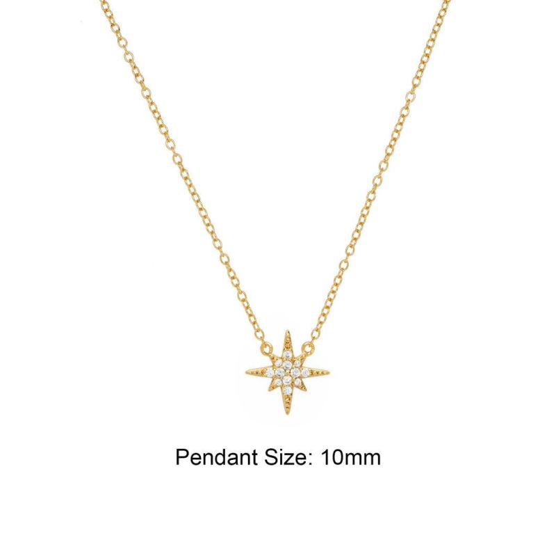 Custom Fashionable Stacking Jewelry Gold Plated 925 Sterling Silver CZ Paved Starburst Pendant Necklace