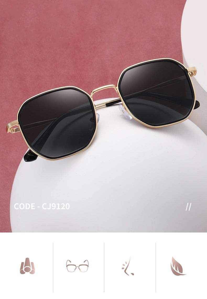 2021 Stylish Unisex Metal Frame Square Shaped Frame Golden Single Bridge Pilot Sunglasses