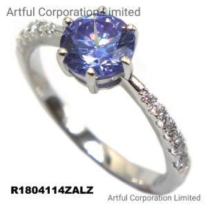 925 Sterling Silver&#160; Ring&#160; in Rhodium Plating with Round CZ