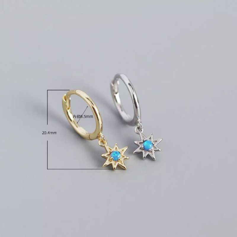 Wholesale Luxury Jewelry 925 Sterling Silver Daily Created Opal Star Anise Sun Hoop Earrings for Girls