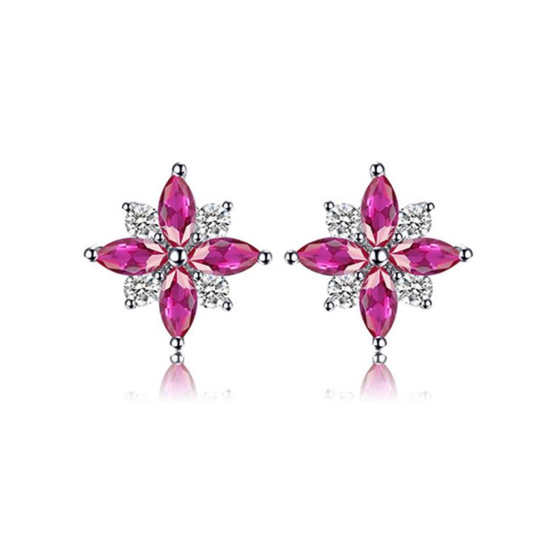 Created Ruby Earring for Women 925 Sterling Silver Fashion Party Fine Jewelry