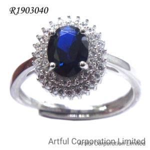 925 Silver Ring with Blue Stone in Rhodium Plating