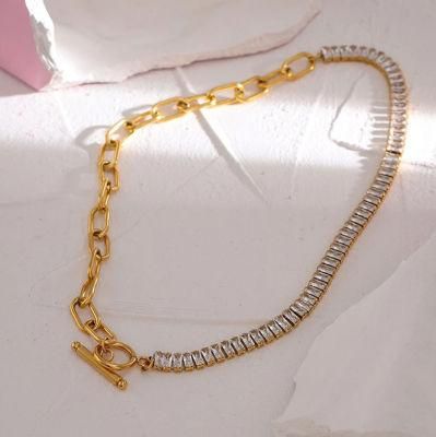 Factory Wholesale Fashion Jewelry New Design 18 K Gold Ot Buckle Stainless Steel Chain Female Jewelry Zircon Necklace in Europe and America