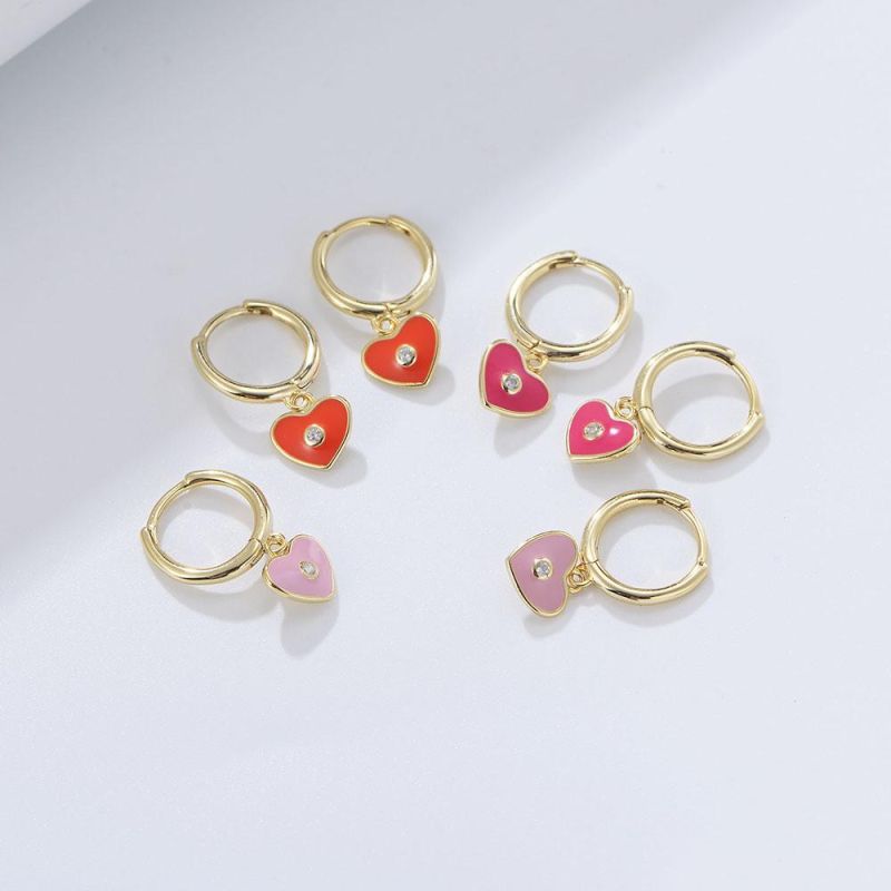 Gold Plated Luxury Jewelry Enamel Heart Huggie Hoop Earrings for Girl