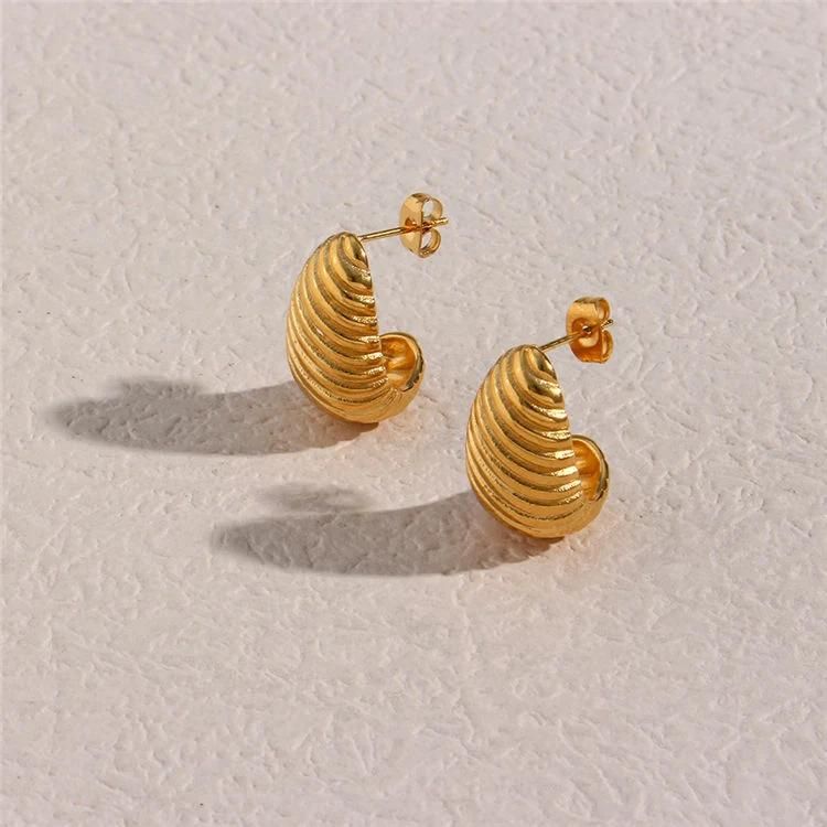 Wholesale Custom 18K Gold Plated Stainless Steel Twisted Thick Croissant Hoop Earrings Women