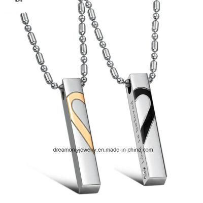 Fashion Jewelry Couple 316L Stainless Steel Necklace Love Two Half of The Heart Puzzle Pendent for Couple Engagement Gift