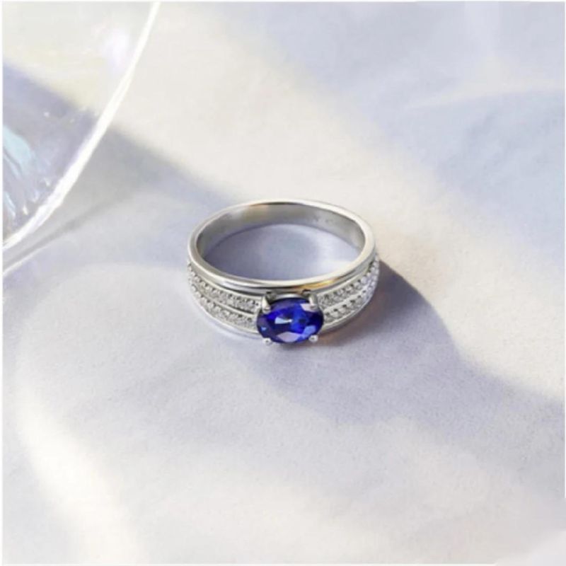 Fashion Jewelry Engagement Wedding Tanzanite Blue Stone Ring Zircon Gemstone Womens Stone Ring 925 Silver Gift