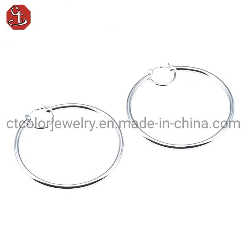 Hot Sale Simple Design Two Circles Fashion 925 Silver Sterling Earrings Plain Silver Jewelry