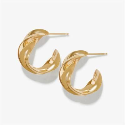 Twist Brass MIDI Hoop Earrings for Women Girls Bold Jewelry Accessories
