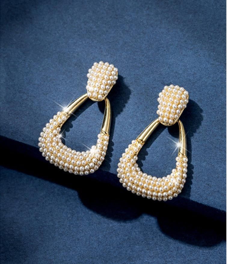 Fashionable Lady Trapezoidal Shape Vintage Pearl Earrings for Women Jewelry Elegant Style Fashion Jewelry 18K Gold Plated Geometric Pearl Studs