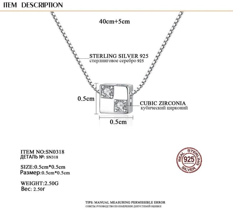 Fashion Jewelry Tennis Chain Pendant Hexahedron Necklace