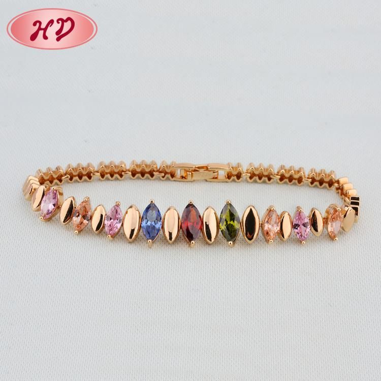 Fashion Jewelry Gold Plated Chain Bracelet with Color Stones for Women