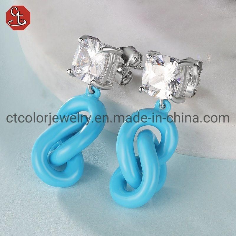 Customized Jewelry 925 Silver AAAAA Zircon Stone Color Enamel Twist Earring