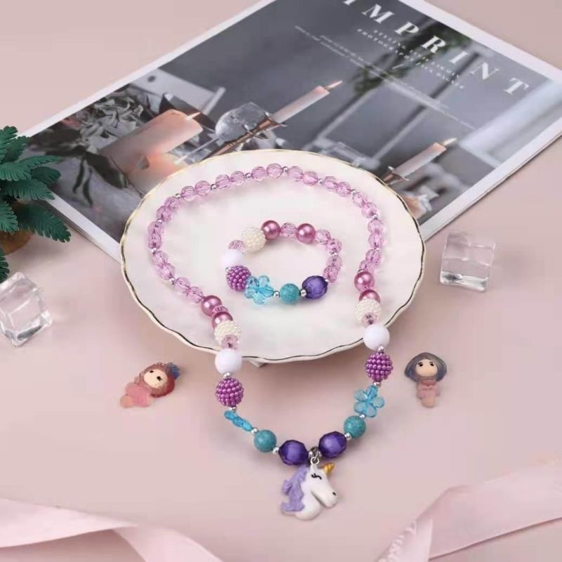 Fashion Jewelry Unicorn Necklace Set Mermaid Princess Jewelry 2-Piece Set