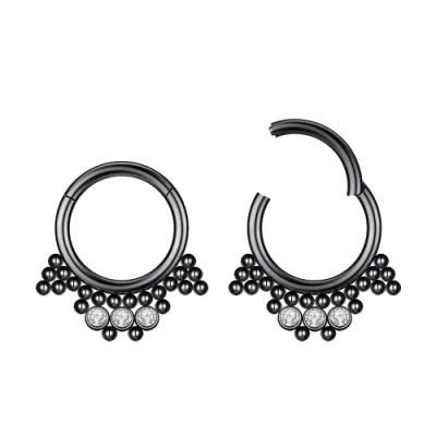 316L Surgical Steel 1.2*8 Hinged Segment Ring Ball and Zirconia Combination Designs Body Piercing