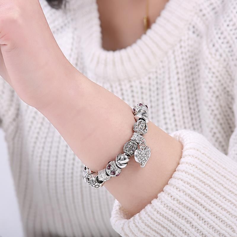 DIY Beads Bracelets Jewelry Gift Silver Crystal Charm Women Bracelet