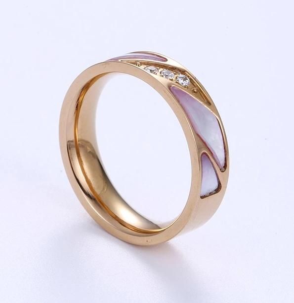 Unique Design Fashion Stainless Steel Jewelry Rose Gold Color Synthetic Zircon Ring