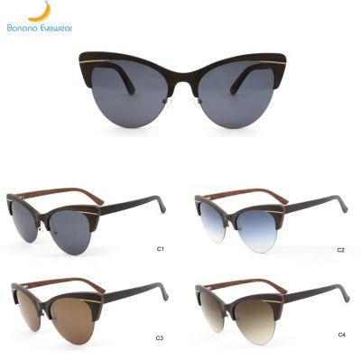 Fashionable Cat Eye Polarized Women Ebony Wooden Sunglasses