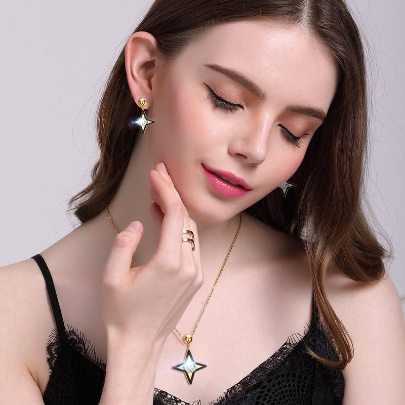 2019 New Arrival Dubai Meteor Gold CZ Crystal Stud Earrings Jewelry Set