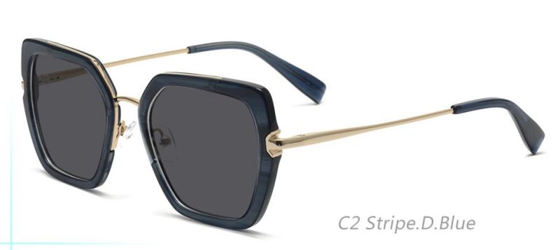 Rectangle Geometric Stylish Metal Sunglasses UV Protective Women′s Sunglasses