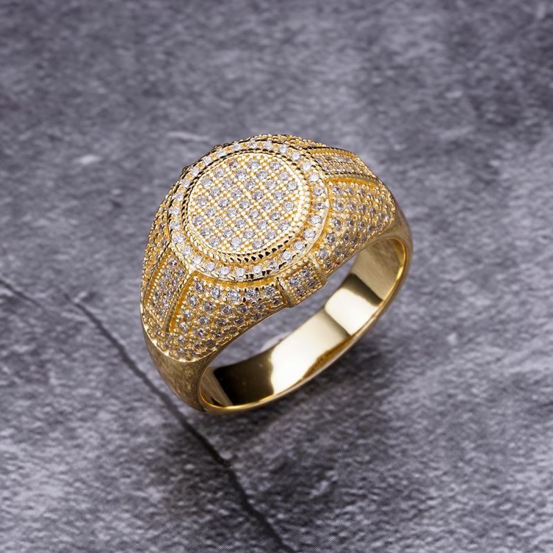 Wholesale New 925 Silver Hip Hop Iced out Gold Plated Mens Diamond Ring Jewelry