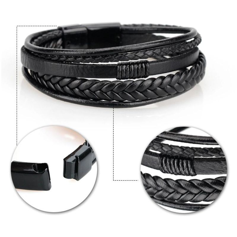 Men Leather Multilayer Braided Rope Bracelets Fashsion Jewelry