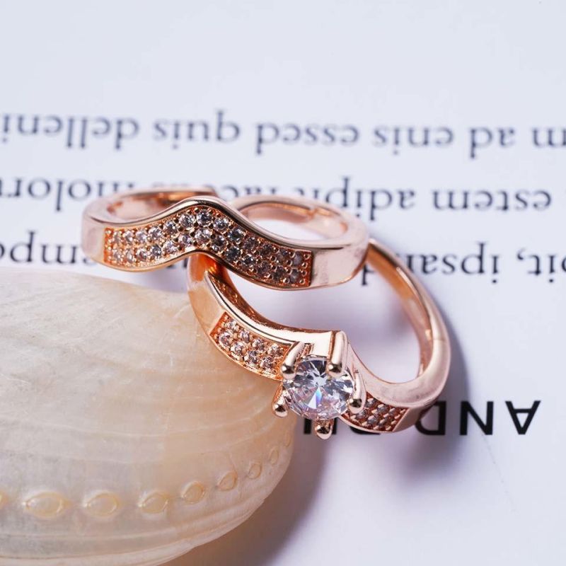 Fashion Jewelry Heart-Shaped Two-Color Diamond Pair Rings