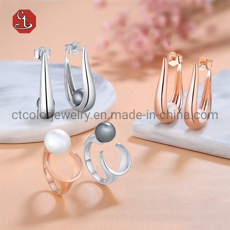 Fashion Pearl Earring for Jewelry Design  Rose Plated 925 Silver Female Jewelry Earring