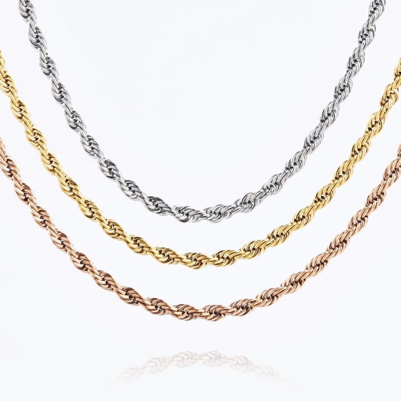 316L Stainless Steel Jewelry 18K Gold Plated Thick and Thin Rope Chain Necklace for Women and Men