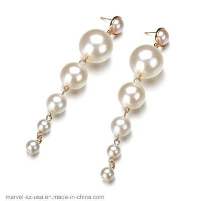 Women Fashion Jewelry White Pearl Long Drop Earrings