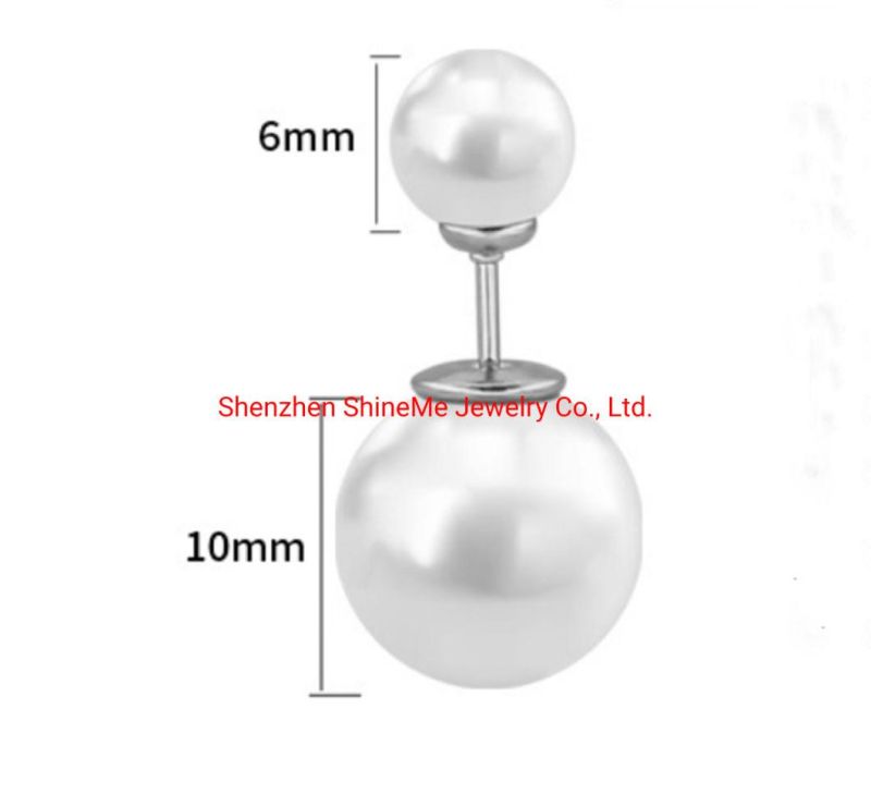 European and American Fashion Titanium Steel Natural Size Pearl Earrings Stainless Steel Round Double Pearl Earrings Jewelry Factory Direct Sales Er3932
