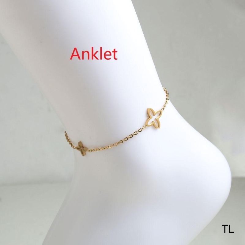 Manufacturer Customized Fashion Exquisite Gold Foot Chain Waterproof Top Stainless Steel Clover Flower Style Anklet Wholesale Replica Jewelry