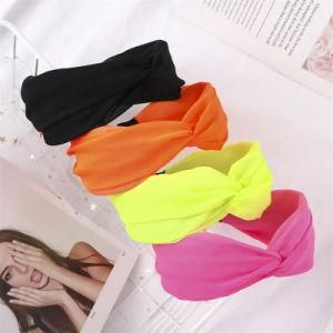 Custom Fashion Fluorescence Color Cross Butterfly Knot Fabric Headband Candy Color Sweet Girls Wide Hair Bands