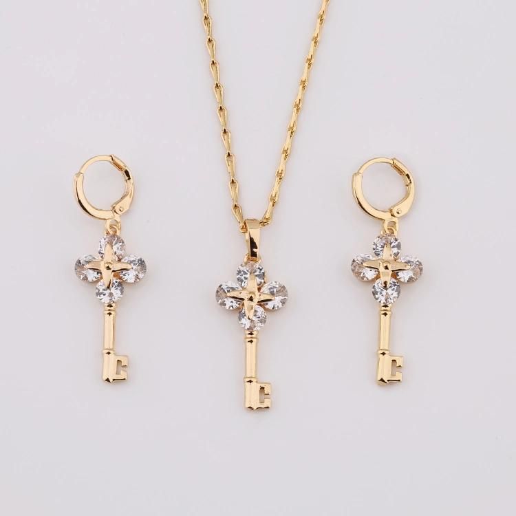 Fashion Accessories Women Alloy 18K Gold Plated Silver Jewelry Chain Sets Pendant Necklace with CZ Crystal