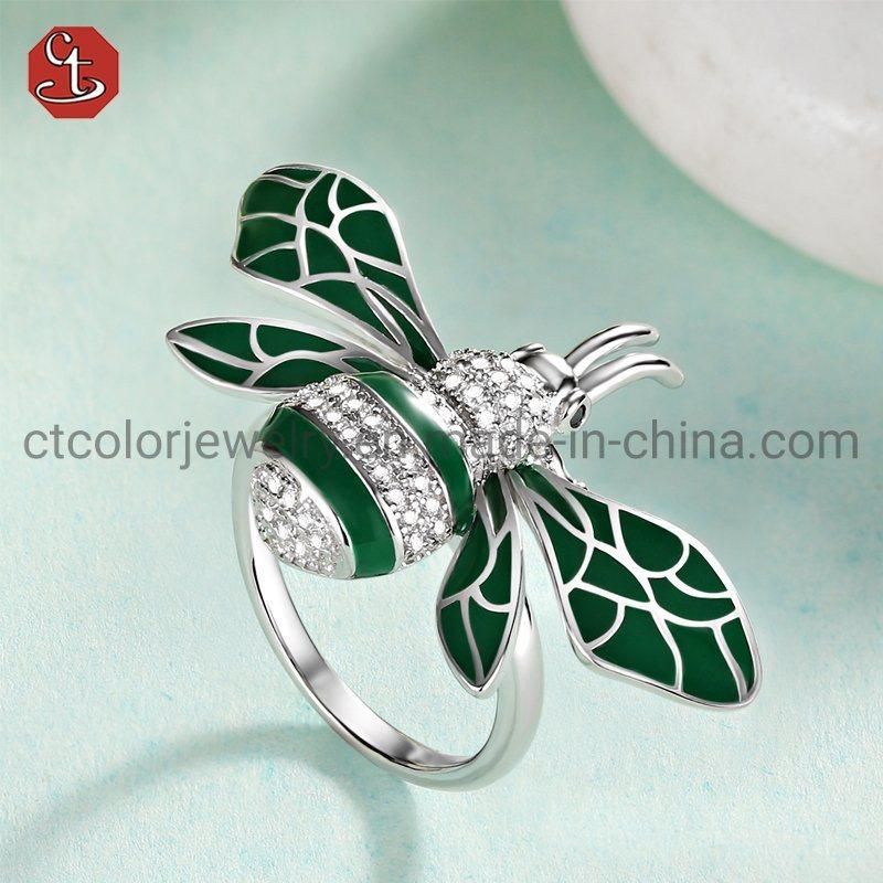 Fashion Animal Accessories Gift Creative 925 Silver Bee Enamel Jewelry Finger Rings for Girls
