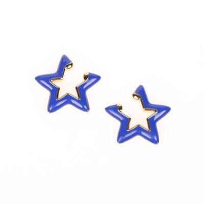 18K Gold Enamel Colors Jewelry Fashion Star Earring