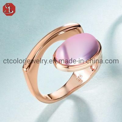 Accessories Women Rings Wholesale Jewelry Ring Fashion Pink Glass Ring